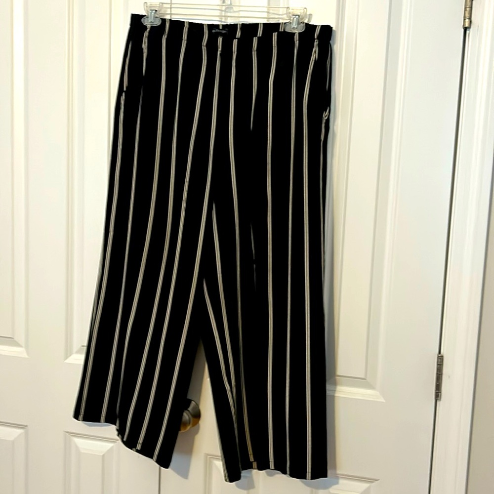 Eileen Fisher Black and White Striped Wide Leg Pants